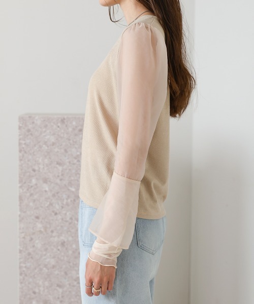 Bab(バブ)の「シアードッキングラメカットソー(Tシャツ/カットソー・レディース・ベージュ/チャコールグレー/オフホワイト・FREE)」の12枚目の写真