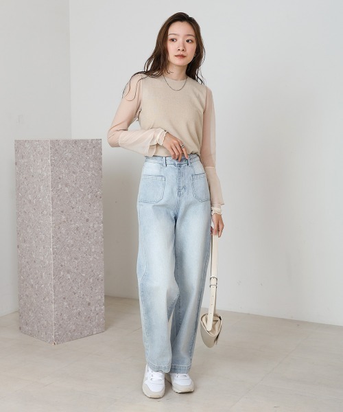 Bab(バブ)の「シアードッキングラメカットソー(Tシャツ/カットソー・レディース・ベージュ/チャコールグレー/オフホワイト・FREE)」の5枚目の写真