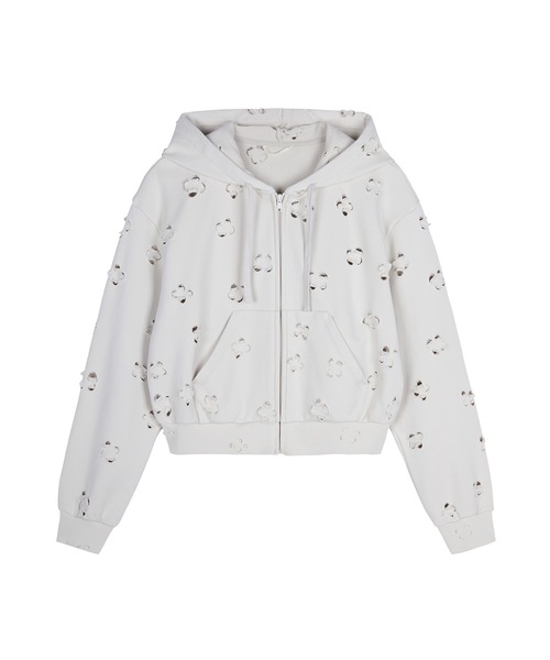 JNBY(ジェーエヌビーワイ)の「Laser-cut Floral Hooded Sweatshirt(パーカー・レディース・ブラック/ホワイト・40/38/36)」の10枚目の写真