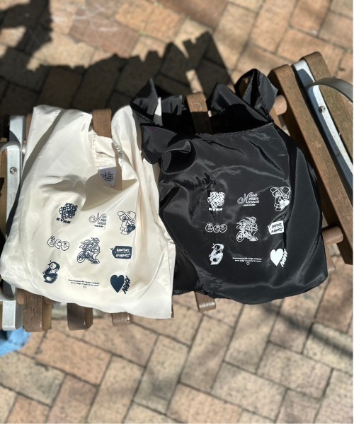 kaoyorinakami(カオヨリナカミ)の「kaonaka eco bag / カオナカエコバック(エコバッグ/サブバッグ・メンズ・ブラック/アイボリー・FREE)」の9枚目の写真
