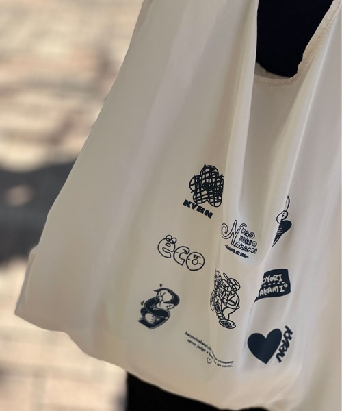 kaoyorinakami(カオヨリナカミ)の「kaonaka eco bag / カオナカエコバック(エコバッグ/サブバッグ・メンズ・ブラック/アイボリー・FREE)」の14枚目の写真