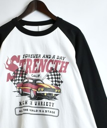 ラグラン プリント ロングスリーブTシャツ/リンガー ロンT【IR】 オーバーサイズ メンズ レディース