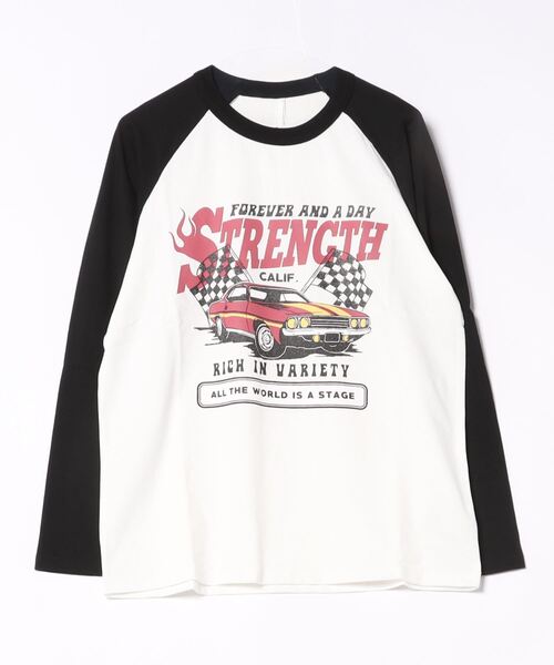 ラグラン プリント ロングスリーブTシャツ/リンガー ロンT【IR