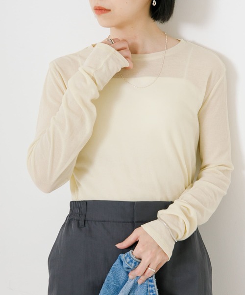 URBAN RESEARCH（アーバンリサーチ）の「強撚シアーカットソー（Tシャツ/カットソー・レディース・ピンク/イエロー/オフホワイト/チャコールグレー・FREE）」の3枚目の写真