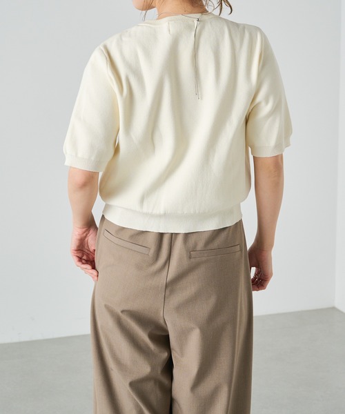 Omekashi（オメカシ）の「半袖強撚スウェットライク ポケットカーディガン（カーディガン/ボレロ・レディース・ブラック/オフホワイト/グリーン/ピンク/ベージュ/ネイビー・FREE）」の11枚目の写真