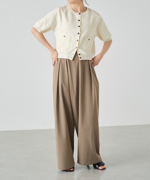 Omekashi（オメカシ）の「半袖強撚スウェットライク ポケットカーディガン（カーディガン/ボレロ・レディース・ブラック/オフホワイト/グリーン/ピンク/ベージュ/ネイビー・FREE）」の15枚目の写真