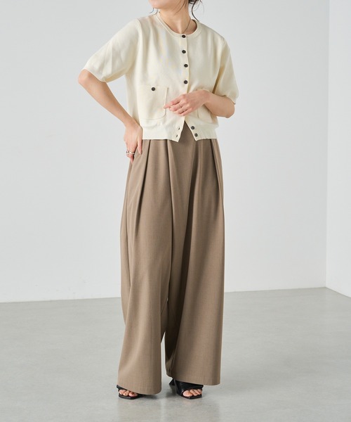 Omekashi（オメカシ）の「半袖強撚スウェットライク ポケットカーディガン（カーディガン/ボレロ・レディース・ブラック/オフホワイト/グリーン/ピンク/ベージュ/ネイビー・FREE）」の16枚目の写真