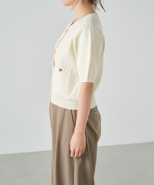 Omekashi（オメカシ）の「半袖強撚スウェットライク ポケットカーディガン（カーディガン/ボレロ・レディース・ブラック/オフホワイト/グリーン/ピンク/ベージュ/ネイビー・FREE）」の20枚目の写真