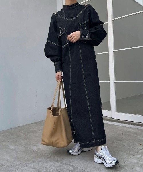 ワンピース willfully v neck layered like denim OP WILLFULLY（ウィルフリー）の「v neck layered like denim OP