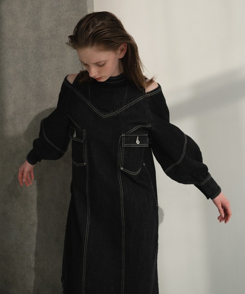 ワンピース willfully v neck layered like denim OP WILLFULLY（ウィルフリー）の「v neck layered like denim OP