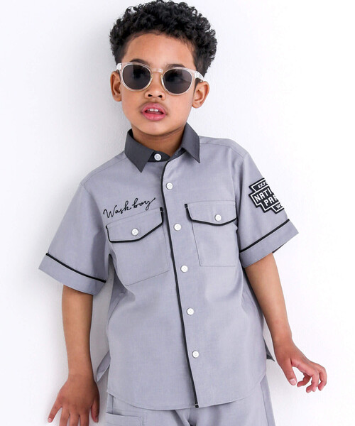 接触冷感】ファンマートロストレッチパイピングバイカラーシャツ(100