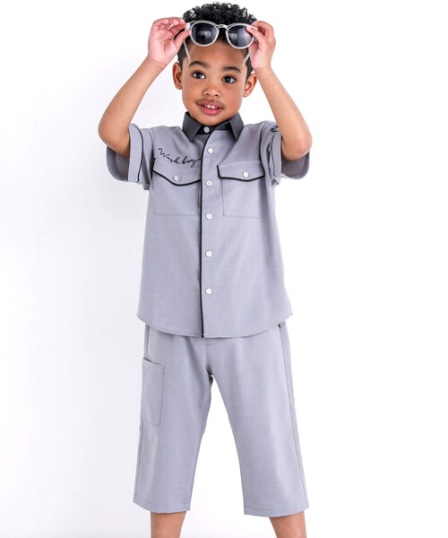 WASK（ワスク）の「【接触冷感】ファンマートロストレッチパイピングバイカラーシャツ(100~160cm)（シャツ/ブラウス・キッズ・グレー・110cm/120cm/140cm/150cm/160cm/130cm/100cm）」の12枚目の写真