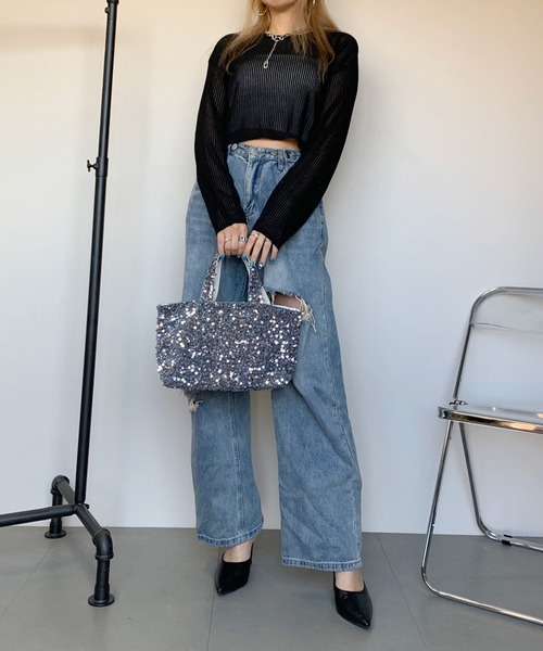 non-hedge(ノンヘッジ)の「透かし編みショート丈ニットトップス(ニット/セーター・レディース・ブラック/ベージュ/オフホワイト・FREE)」の20枚目の写真