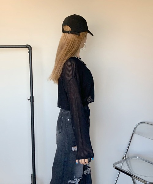 non-hedge(ノンヘッジ)の「透かし編みショート丈ニットトップス(ニット/セーター・レディース・ブラック/ベージュ/オフホワイト・FREE)」の17枚目の写真