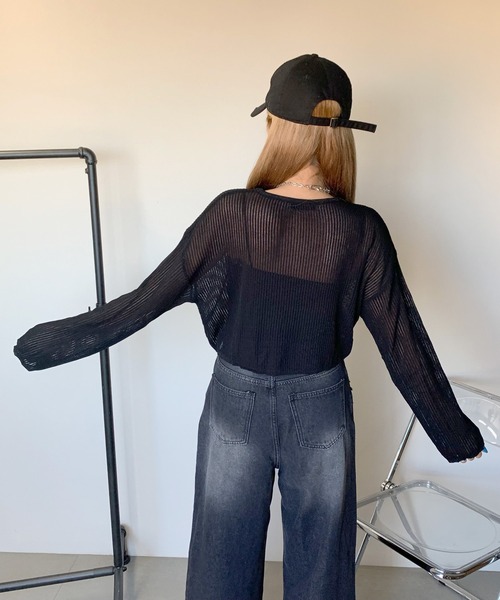 non-hedge(ノンヘッジ)の「透かし編みショート丈ニットトップス(ニット/セーター・レディース・ブラック/ベージュ/オフホワイト・FREE)」の16枚目の写真