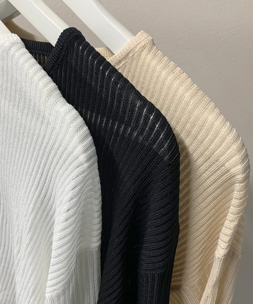 non-hedge(ノンヘッジ)の「透かし編みショート丈ニットトップス(ニット/セーター・レディース・ブラック/ベージュ/オフホワイト・FREE)」の8枚目の写真