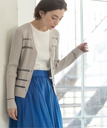 ◆≪エマール検証済≫シアーボーダーVネックリブニットカーディガン【洗濯機洗い可】