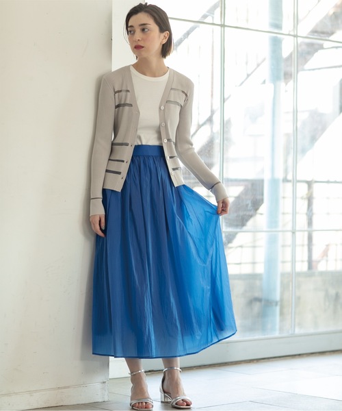 OPAQUE.CLIP（オペークドットクリップ）の「◆≪エマール検証済≫シアーボーダーVネックリブニットカーディガン【洗濯機洗い可】（カーディガン/ボレロ・レディース・ブラック/ブルー/オフホワイト/ライトグレー・42/40/38）」の16枚目の写真