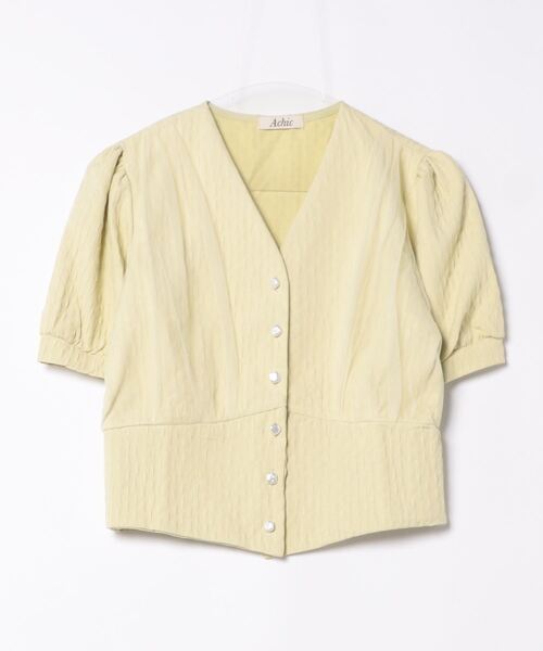 Achic(アシック)の「Vネッククロップドパフ半袖Tシャツ(シャツ/ブラウス・レディース・ピンク/グリーン/ブラック/ブラウン系その他/アイボリー/ホワイト・M)」の6枚目の写真