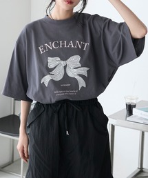 【forksy.】オーバーサイズリボン箔プリントデザインTシャツ
