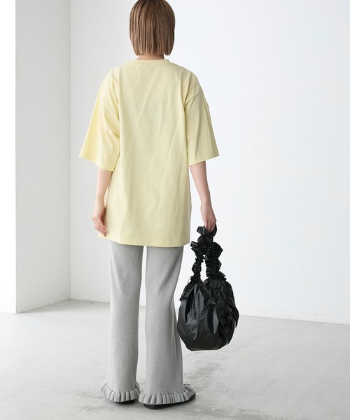 HERMES リボンプリント　Tシャツ　グレージュリボン　XLサイズ KOBE LETTUCE ブラウス レディース 長袖 40代 30代 50代