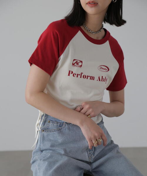 FREE'S MART(フリーズマート)の「◆ドロストラグランTシャツ(Tシャツ/カットソー・レディース・ホワイト/レッド・FREE)」の1枚目の写真