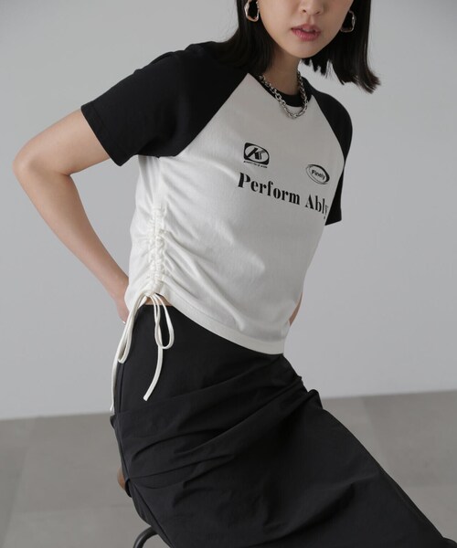 FREE'S MART(フリーズマート)の「◆ドロストラグランTシャツ(Tシャツ/カットソー・レディース・ホワイト/レッド・FREE)」の4枚目の写真
