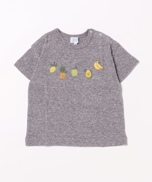 HAKKA BABY（ハッカベビー）の「[ベビー]フルーツ刺繍Tシャツ（Tシャツ/カットソー・キッズ・杢グレー/ライトグリーン・L）」の2枚目の写真