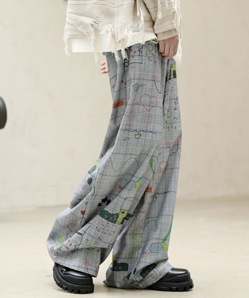 neos（ネオス）の「【FVLMEN】illustration paint check relax Pants/イラストレーション ペイント チェック リラックス パンツ（その他パンツ・メンズ・グレー/ベージュ・X-LARGE/LARGE/MEDIUM）」の6枚目の写真