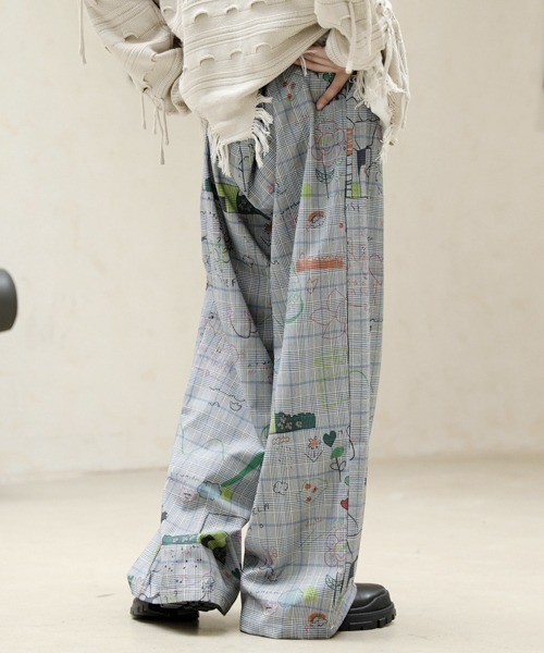 neos（ネオス）の「【FVLMEN】illustration paint check relax Pants/イラストレーション ペイント チェック リラックス パンツ（その他パンツ・メンズ・グレー/ベージュ・X-LARGE/LARGE/MEDIUM）」の7枚目の写真