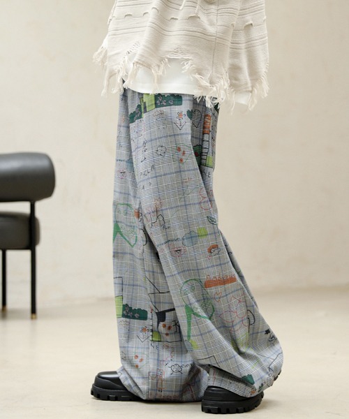 neos（ネオス）の「【FVLMEN】illustration paint check relax Pants/イラストレーション ペイント チェック リラックス パンツ（その他パンツ・メンズ・グレー/ベージュ・X-LARGE/LARGE/MEDIUM）」の8枚目の写真