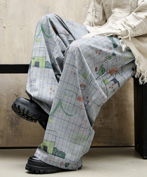 ファッション姫 通販 paint セール】【FVLMEN】illustration check Pants relax パンツ