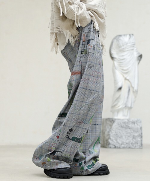 neos（ネオス）の「【FVLMEN】illustration paint check relax Pants/イラストレーション ペイント チェック リラックス パンツ（その他パンツ・メンズ・グレー/ベージュ・X-LARGE/LARGE/MEDIUM）」の9枚目の写真