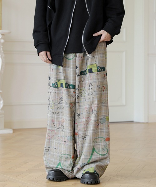 neos（ネオス）の「【FVLMEN】illustration paint check relax Pants/イラストレーション ペイント チェック リラックス パンツ（その他パンツ・メンズ・グレー/ベージュ・X-LARGE/LARGE/MEDIUM）」の18枚目の写真