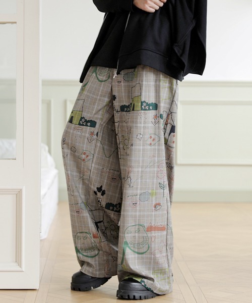 neos（ネオス）の「【FVLMEN】illustration paint check relax Pants/イラストレーション ペイント チェック リラックス パンツ（その他パンツ・メンズ・グレー/ベージュ・X-LARGE/LARGE/MEDIUM）」の16枚目の写真