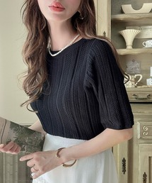 Meiru（メイル）の「透かし編み半袖ニット（ニット/セーター）」