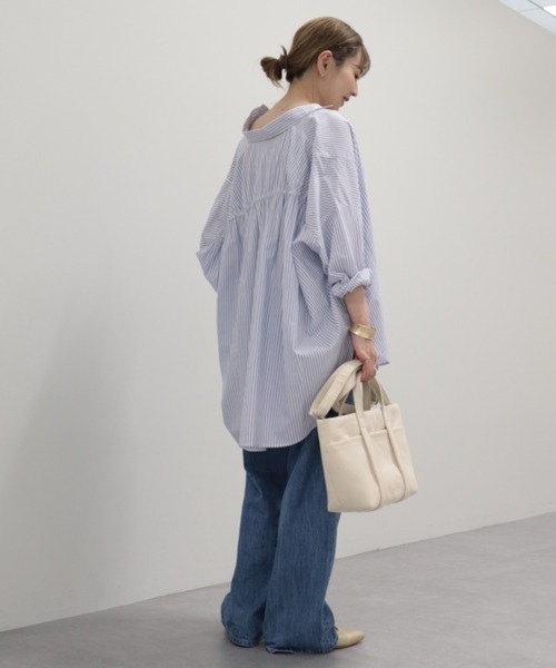 AMERICAN HOLIC（アメリカンホリック）の「接触冷感バックギャザーシャツ（シャツ/ブラウス・レディース・ストライプ/オフホワイト・L/M）」の4枚目の写真