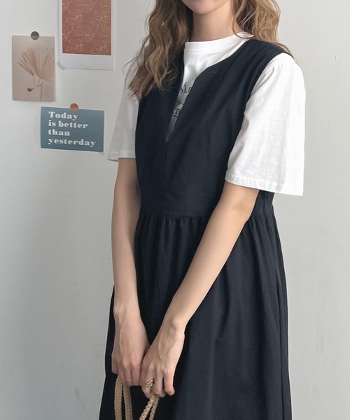 Futier land(フューティアランド)の「リネンVネックロングワンピース(ワンピース・レディース・ブラック/ライトブラウン/オートミール/ネイビー・FREE)」の9枚目の写真