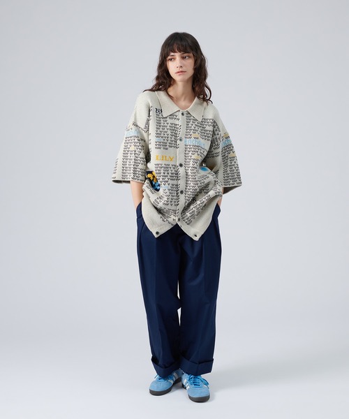 ONCILY（オンシェリー）の「NEWSPAPER PATTERN KNIT SHIRT CARDIGAN / ニュースペーパーニットシャツカーディガン（シャツ/ブラウス・メンズ・アイボリー/ネイビー・SMALL/MEDIUM/LARGE）」の6枚目の写真
