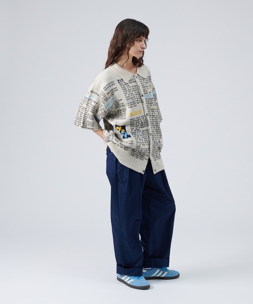 ONCILY（オンシェリー）の「NEWSPAPER PATTERN KNIT SHIRT CARDIGAN / ニュースペーパーニットシャツカーディガン（シャツ/ブラウス・メンズ・アイボリー/ネイビー・SMALL/MEDIUM/LARGE）」の3枚目の写真