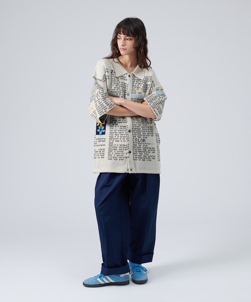ONCILY（オンシェリー）の「NEWSPAPER PATTERN KNIT SHIRT CARDIGAN / ニュースペーパーニットシャツカーディガン（シャツ/ブラウス・メンズ・アイボリー/ネイビー・SMALL/MEDIUM/LARGE）」の5枚目の写真
