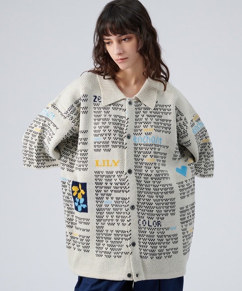 ONCILY（オンシェリー）の「NEWSPAPER PATTERN KNIT SHIRT CARDIGAN / ニュースペーパーニットシャツカーディガン（シャツ/ブラウス・メンズ・アイボリー/ネイビー・SMALL/MEDIUM/LARGE）」の13枚目の写真