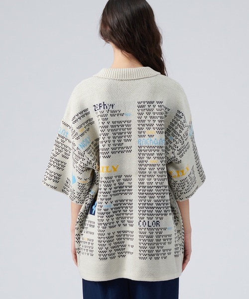 ONCILY（オンシェリー）の「NEWSPAPER PATTERN KNIT SHIRT CARDIGAN / ニュースペーパーニットシャツカーディガン（シャツ/ブラウス・メンズ・アイボリー/ネイビー・SMALL/MEDIUM/LARGE）」の8枚目の写真