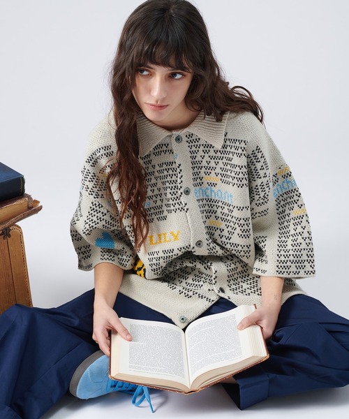 ONCILY（オンシェリー）の「NEWSPAPER PATTERN KNIT SHIRT CARDIGAN / ニュースペーパーニットシャツカーディガン（シャツ/ブラウス・メンズ・アイボリー/ネイビー・SMALL/MEDIUM/LARGE）」の11枚目の写真
