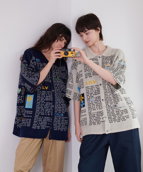 ONCILY（オンシェリー）の「NEWSPAPER PATTERN KNIT SHIRT CARDIGAN / ニュースペーパーニットシャツカーディガン（シャツ/ブラウス・メンズ・アイボリー/ネイビー・SMALL/MEDIUM/LARGE）」の12枚目の写真