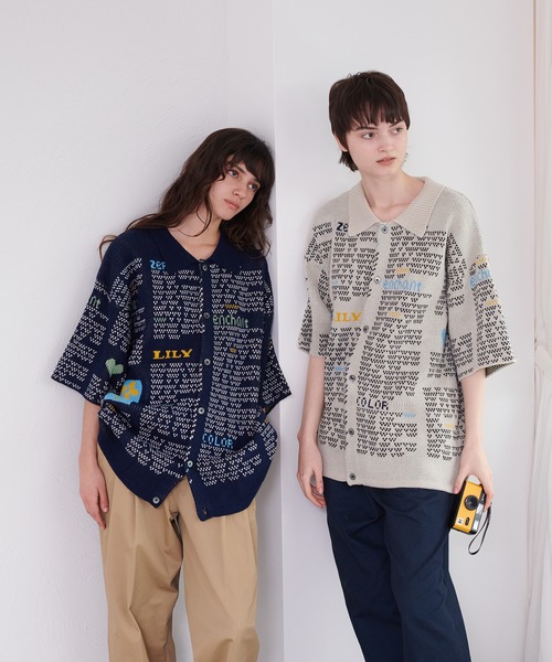 ONCILY（オンシェリー）の「NEWSPAPER PATTERN KNIT SHIRT CARDIGAN / ニュースペーパーニットシャツカーディガン（シャツ/ブラウス・メンズ・アイボリー/ネイビー・SMALL/MEDIUM/LARGE）」の15枚目の写真