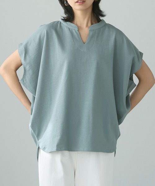 itto...(イット)の「綿100%キーネックドルマンTシャツ(Tシャツ/カットソー・レディース・アイボリー/ブラック/チャコール/グレイッシュベージュ/グリーン・M)」の11枚目の写真