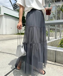 チュールティアードロングスカート