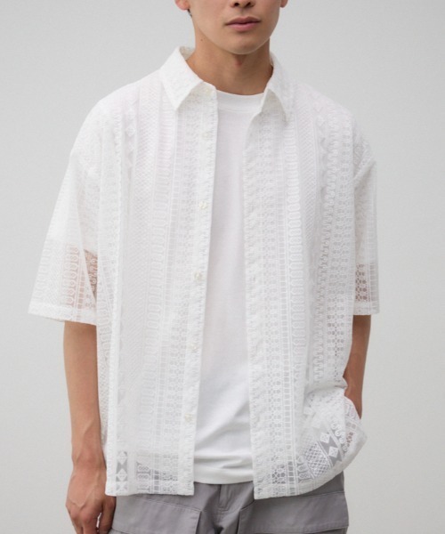 AZUL by moussy(アズールバイマウジー)の「オルテガシアーシャツ(シャツ/ブラウス・メンズ・ブラック/オフホワイト/オレンジ・FREE)」の1枚目の写真