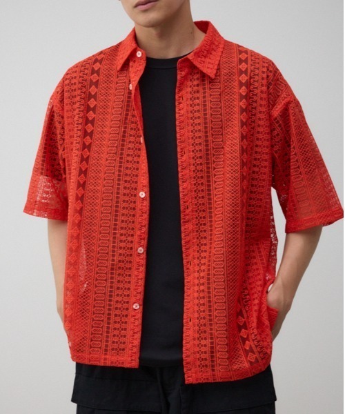 AZUL by moussy(アズールバイマウジー)の「オルテガシアーシャツ(シャツ/ブラウス・メンズ・ブラック/オフホワイト/オレンジ・FREE)」の3枚目の写真